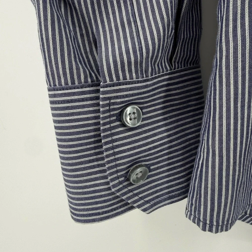Theory‎ Mens Striped Dress Shirt Long Sleeve Button Down Size L Blue White - Picture 5 of 6